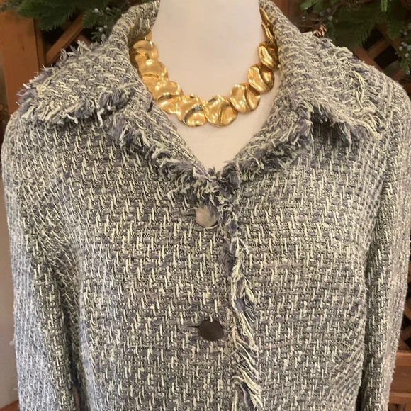 Santorelli Italy Purple Tweed Fringe Jacket Blazer Made in Italy Size 16 - Picture 2 of 6